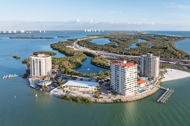 aerial view of condo buildings